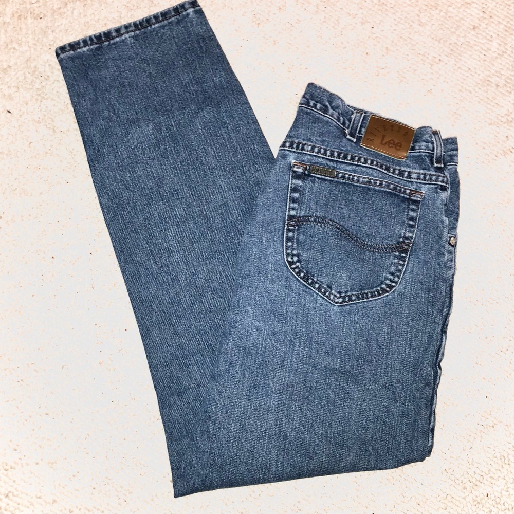 Men’s 90’s Lee Riveted 5-Pocket Relaxed Straight Leg Jeans, Sz 34 x 32